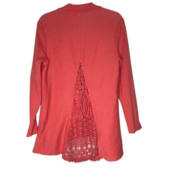 XCVI Coral Crochet Back High/Low Sweatshirt Sz L Boho, Lagenlook, Indie - Picture 3 of 13
